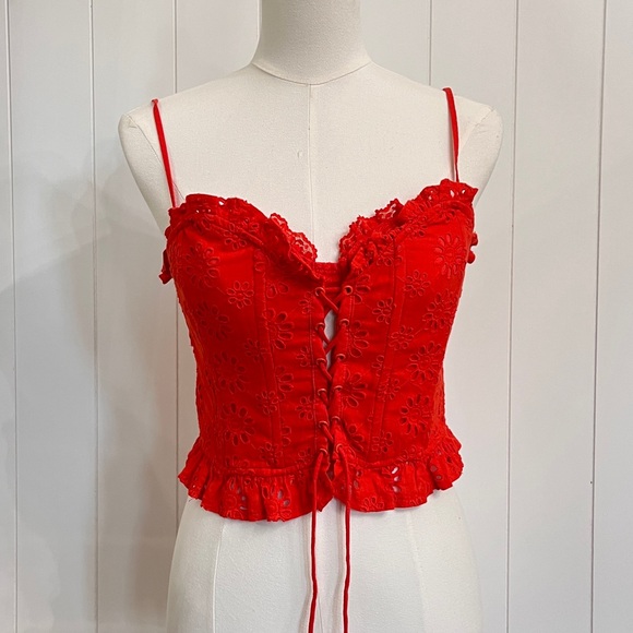 ASTR (Anthropologie) red/orange Lace Top, NWOT XS - Picture 1 of 5